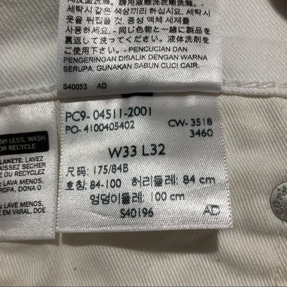 LEVI’S 511 Sz 33 x 32 Premium Denim White Jeans - Picture 12 of 12